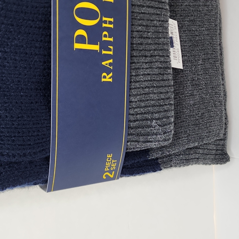 POLO RALPH LAUREN 2 PIECE SET, GREY & NAVY HAT & SCARF - Picture 6 of 12